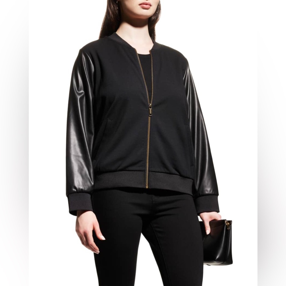 Size 3X Black Plus Size Mixed Media Bomber Jacket.  Like new.